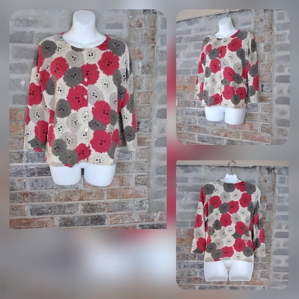 Talbots button floral cardigan 3/4 Sleeve